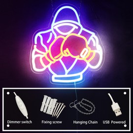 Boxing Neon Sign Boxing Gym LED Neon Sign Dimmable Wall Decor Gift Suitable for Bar Game Room Man Cave Boxing Gym Decor 14.4 * 13.2 Inch