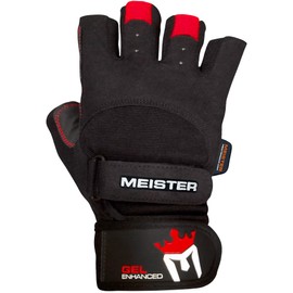 Meister Wrist Wrap Weight Lifting Gloves w/Gel Padding - Black/Red - Medium