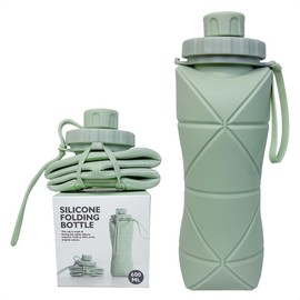 Termo Plegable de Silicona 600 ml, Botella Portátil Antiderrames para Agua (VERDE)