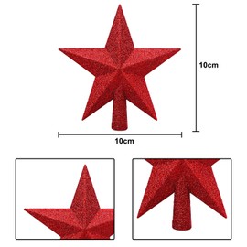 HAICN 3Pieces Christmas Tree Topper Mini Glitter Star Ornaments Red Gold Silver Xmas Tree Topper for DIY Crafts Holiday Decoration (10cm)