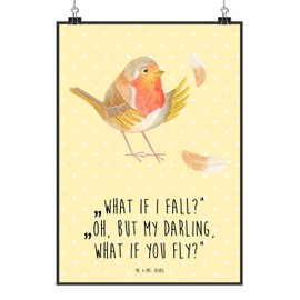 Mr. & Mrs. Panda Robin Feathers Poster DIN A4 Gift Hand Painted Poster Funny Sayings Wall Decoration Good Mood Motivation Sayings