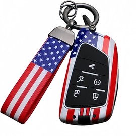 Wenwubin American USA Flag Metal Key Fob Cover，Key Case,Keychain,Accessories Compatible with 2022 2023 2024 2025 Chevy Silverado 1500 GMC Sierra 1500, 2024 2025 Silverado Sierra 2500HD 3500HD