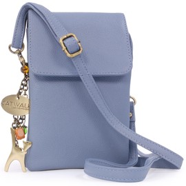 Catwalk Collection Handbags - Leather Phone Bag For Women - Small Flapover Crossbody Bag - Adjustable Strap - Billie - Blue