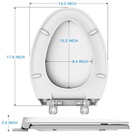 Elongated Toilet Seat Slow Close, Quiet Toilet Seat Cover with Never Loosen Durable Toilet Seat Lid Easy to Install & Clean, Polypropylene (PP), 19"-White Color