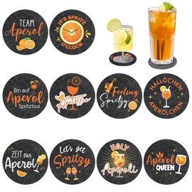 PHMING Pack of 10 Aperol Coasters, Felt Drink Coasters, 10 cm Diameter Coasters for Glasses, Round Glass Coasters, Felt, for Cocktail Glasses, Tea Cups, Drinking Glasses
