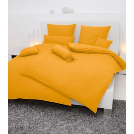 Janine Mako Soft Seersucker Egyptian-Cotton Bedding in 19 Plain Colours 135x200 + 80x80 cm - sonne