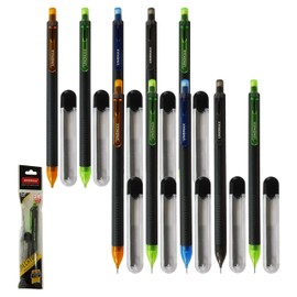 MECHTRON Mechanical Pencil, 0.7mm Lead Size, Pack of 10, 2B Hi-Polymer 50 x Lead Refills, Built-In Eraser, Write Draw Sketch Shade Draft, iZOFAX Black Ball Pen