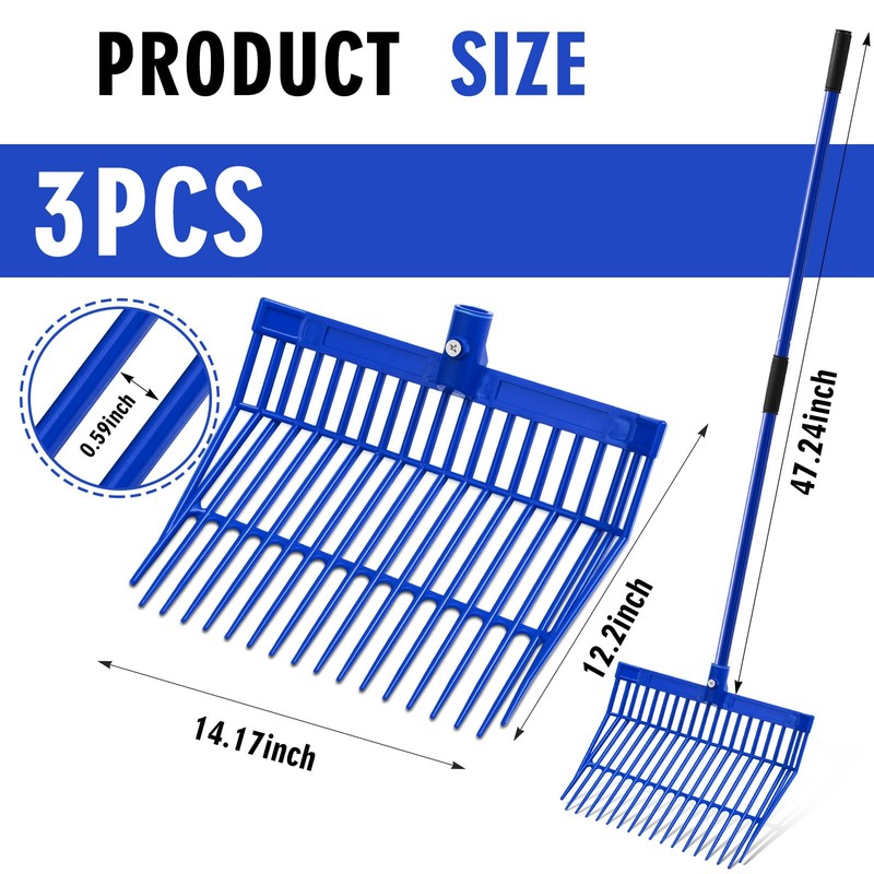 Lasnten 3 Sets Manure Fork with Long Metal Handle Pitch
