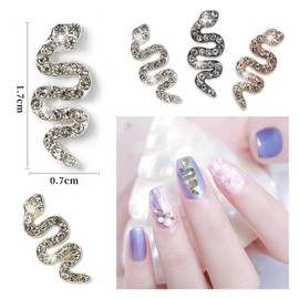 WOKOTO 20Pcs Snake Nail Charms For Women Mutiple Color Gold Silver Rose Gold And Black Nail Snake Charms For Nails Clear Diamonds Snakes Nail Jewelry For Acrylic Nails Designs 3D Nail Decorations