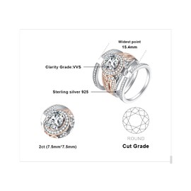 JewelryPalace Women's Cubic Zirconia Ring, Engagement Ring, Silver 925 Rose Gold, Simulated Diamond Wedding Ring, Wedding Ring, Wedding Ring, Band Ring Set, Women Jewellery with Stone, Gemstone, Cubic