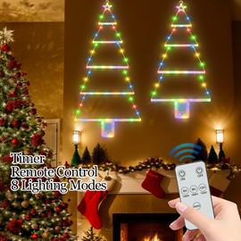 Obralitic 2 Pcs Christmas Decorative Tree Ladder Lights with Remote, Christmas Window Wall Hanging Lights with Timer & 8 Modes, Battery Powered LED Christmas Lights Decoration for Indoor Home
