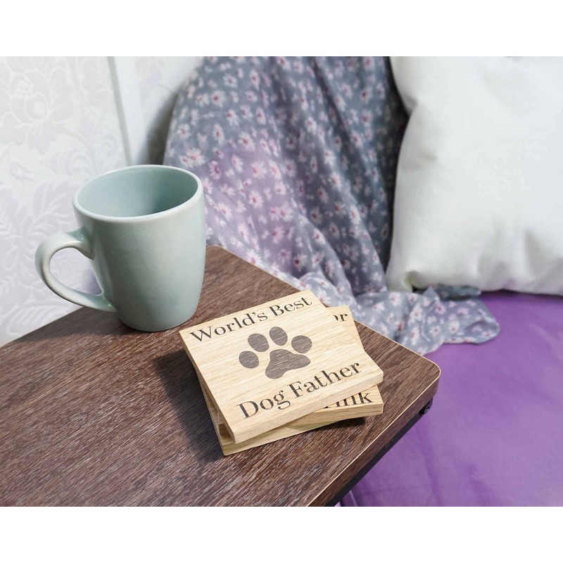 Worlds Best Dog Father Solid Oak Coaster. Ideal Present from