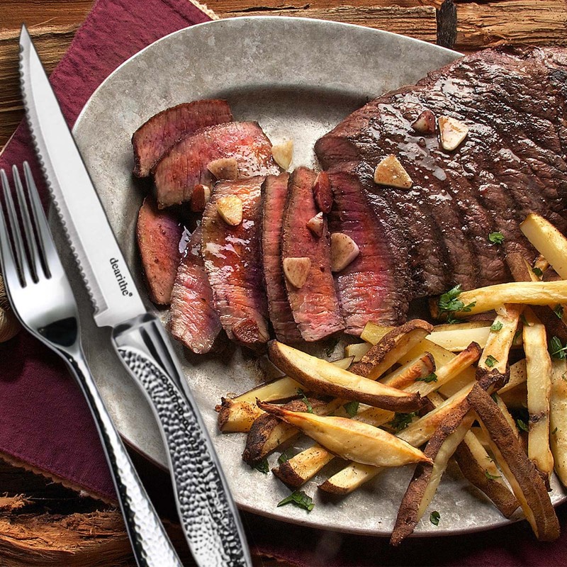 dearithe Steak Knives Set of 6, Stainless Steel Serrated Sharp