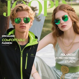 Joopin Polygonal Polarized Sunglasses for Women Men, Hexagonal Mirror Green Sun Glasses UV Protection, Funky Square Frame Shades Sunnies