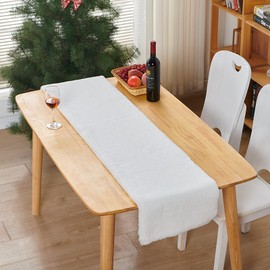 Table Runner, White Faux Fur Christmas Dinning Table Decoration for Winter Home Holiday Party, Dresser, Birthday, Xmas, Thanksgiving, Wedding Table Decor Runners (11.8x47.2 inch)