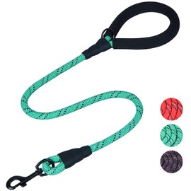 VIVAGLORY Strong Rope Dog Leash, Soft Neoprene Padded Handle and Highly Reflective Threads Dog Leash, 3ft Durable Short Dog Leash Lead for Training Walking Medium Large Dogs, Turquoise