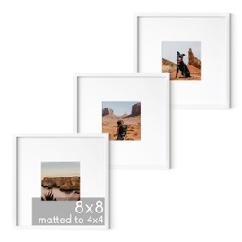 HAUS AND HUES 8x8 White Metal Picture Frames Matted to 4x4 - Features Premium Aluminum, Shatterproof Plexiglass - Ideal for Home, Room, Office (8x8 in, White, Set of 3)