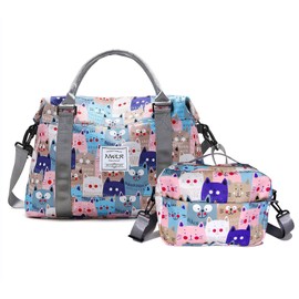 NWLR Travel Duffle Bag Weekender Overnight Bag Gym Tote with Wet Pocket for Women Girls Workout Duffel Bag Water Resistant (W-Cute Cats+Toiletry Bag)