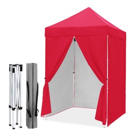 EAGLE PEAK 5x5 Instant Canopy with 4-Side Wall Panels, Small Pop up Portable Canopy Tent with Carry Bag, Light Weight Sun Shelter for Sports, Camping and Beach, Red