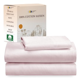 California Design Den XL Twin Sheets Set - Natural 100% Cotton Cooling Sheets with Deep Pockets, Soft Sateen Weave, Breathable and Durable Bedding Set for Dorm Rooms, College (Pink)