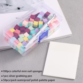 Fcozpjk 100Pcs Soft Nail Sponges for Ombre Mini Nail Art Sponges With Grabbing Pen Colorful Aura Nail Sponge Set Brush for Gel Nails Gradient Sponge With Disposable Gel Polish Palette Paper