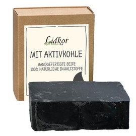 LIDKOR Schwarze Seife mit Aktivkohle 100g - Antibakterielle & Porenreiniger Naturseife für Unreine Haut - Anti Pickel, Akne und Fettige Haut Peeling Seife - Black Soap - Festes Duschgel – Handseife