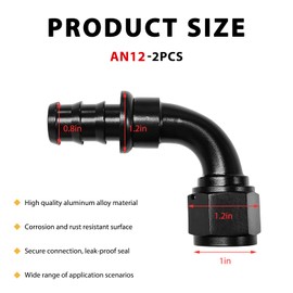 NYTKL 2PCS 12AN 90 Degree Push Lock Hose Fitting End, Aluminum 90° AN12 Female Swivel Barbed Adapter for Fuel & Oil Lines, Reusable Push Lock Fuel Oil Line Fitting End, Car Accessories
