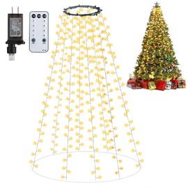 Christmas Tree Lights, 7Ft 640 LED Cluster Lights with Remote, 8 String Fairy Lights with 8 Mode & Timer, Christmas Lights with Ring for Tree Decorations, Indoor Outdoor Xmas Tree Decor, Warm White
