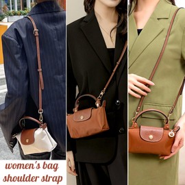 Weploda Leather Shoulder Strap for Mini Bag, Slim Shoulder Strap Replacement, Longchamp Shoulder Strap, Brown, No-Punch Leather Shoulder Strap, Shoulder Strap Bags 100-120 cm (with 2 Shoulder Strap