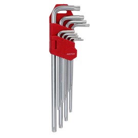 Dekton 9PC Extra Long Torx Hex Key Set | Heat Treated for Strength | Ideal for Precision Fastening | Handy Key Holder Included | Star Allen Key Set for Home Repairs & DIY | Includes Sizes T10 to T50