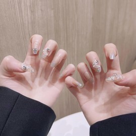 CATKIN 24PCS Long False Nails with Glue Stickers, Press on Nails no Glue for Women Girls Medium Square Decoration Fake Nails