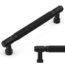 Amerdeco 10 Pack Matte Black knurled Cabinet Pulls 5 Inch(128mm) Hole Center Drawer Pulls Cabinet Hardware Kitchen Cabinet Handles for Bathroom ZH0072