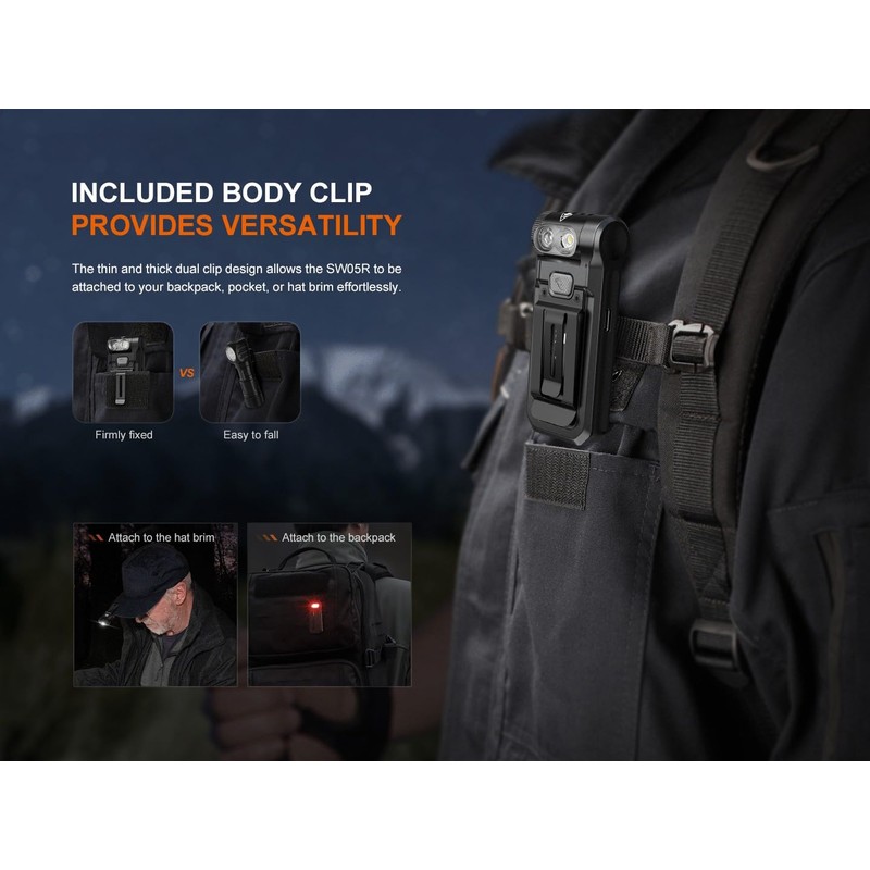 Fenix SW05R-RED Clip On Flat Body swival Flashlight with Red