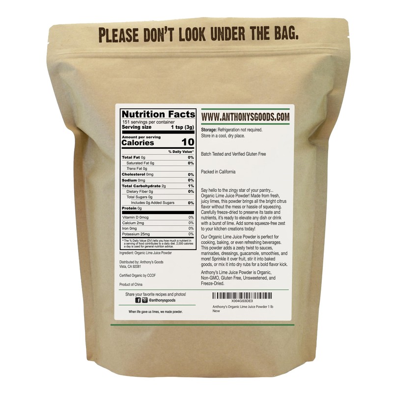 Anthony's Organic Lime Juice Powder, 1 lb, Freeze Dried, Unsweetened,