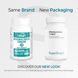 Supersmart - Bifidobacterium Longum (BB536) 6 Billion CFU per Day - Probiotics & Prebiotics Supplement | Non-GMO & Gluten Free - 60 DR Capsules