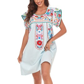 YZXDORWJ Women Summer Mexican Embroidered Boho Peasant Dress Petal Sleeve (XXL, 326BBL2)