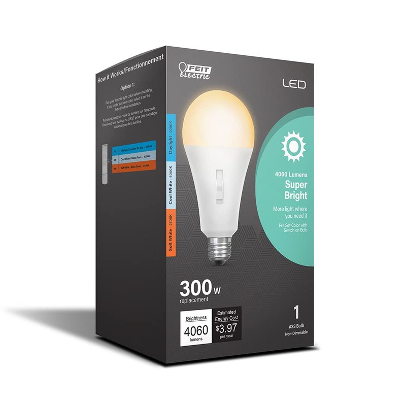Feit Electric LED Three-Color Selectable Intellibulb - A23 with an