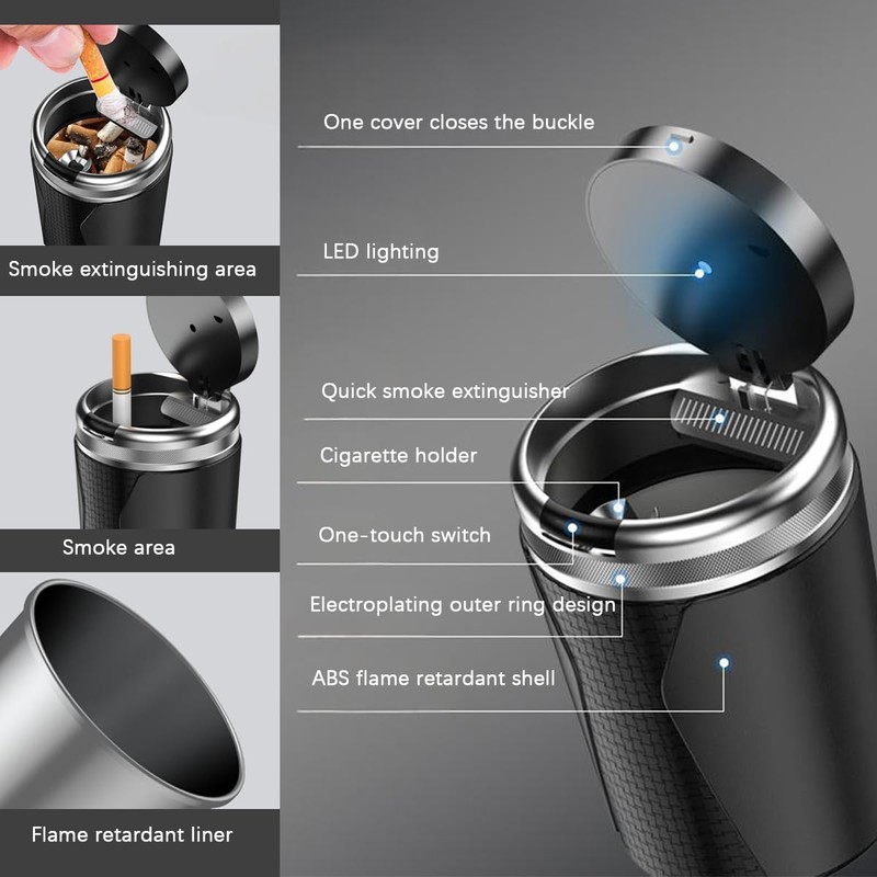 Zpana Car Ashtray with Lid, Smokeless Mini Detachable Vehicle Cup