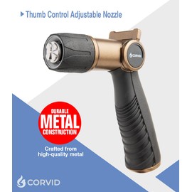 Corvid Thumb Control Adjustable Nozzle - Heavy-Duty Metal, 1-Pattern Spray with Ergonomic Grip for Easy Water Flow Control, Ideal for Tough Cleaning and Watering Tasks like Car Washing,Garden