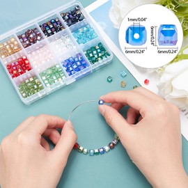 PH PandaHall 360pcs 12 Colors Plated Faceted Cube Electroplate Glass Beads for Necklace Jewelry Making ( 6 x 6mm, Hole: 1mm )