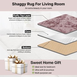 Aspire Homeware Rugs Living Room Small 50cm x 80 cm – Tie-Dye Pink Lilac Area Rugs for Bedroom Anti Slip - Modern Super Soft Plush Floor Carpets for Lounge – Fluffy Shaggy Bedside Rug for Kids Room
