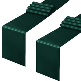 Horbaunal 2 Pack Forest Green Satin Table Runner 12 x 108 Inch, Smooth Table Runners for Wedding Banquets Birthday Party