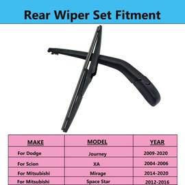Rear Wiper Blade Arm Set Replacement for Scion XA 2004-2006, Mitsubishi Mirage 2014-2020, Mitsubishi Space Star 2012-2016, Dodge Journey 2009-2020 Back Glass Wipers, Factory OE Style Rear Windshield W