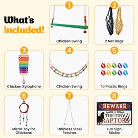 CAMIFORTE 18 Pack Chicken Toys for Coop - Chicken Accessories for coops, Chicken Swing, Chicken coop Toys, Chicken Ladder, Chicken Swings for Coops, Set of Toys for Chickens Coop Accessories,