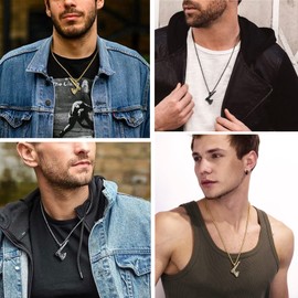 Viking Compass Thor Axe Talisman Gold Necklace Punk Norse Jewelry for Men Mens Chain Pendant 22 Inch