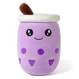 shownicer Plush Toy Boba Tea 50 cm, Cuddly Toy Plush Cushion Toy Bubble Tea, Stuffed Gift for Children Girls, Purple Grapevines