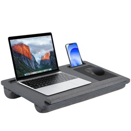 Lap Desk for Laptop with Cushion, Fits Up to 17 in Laptop, Protable Handle, Laptop Stand with Device Ledge & Phone Holder - Color: Black