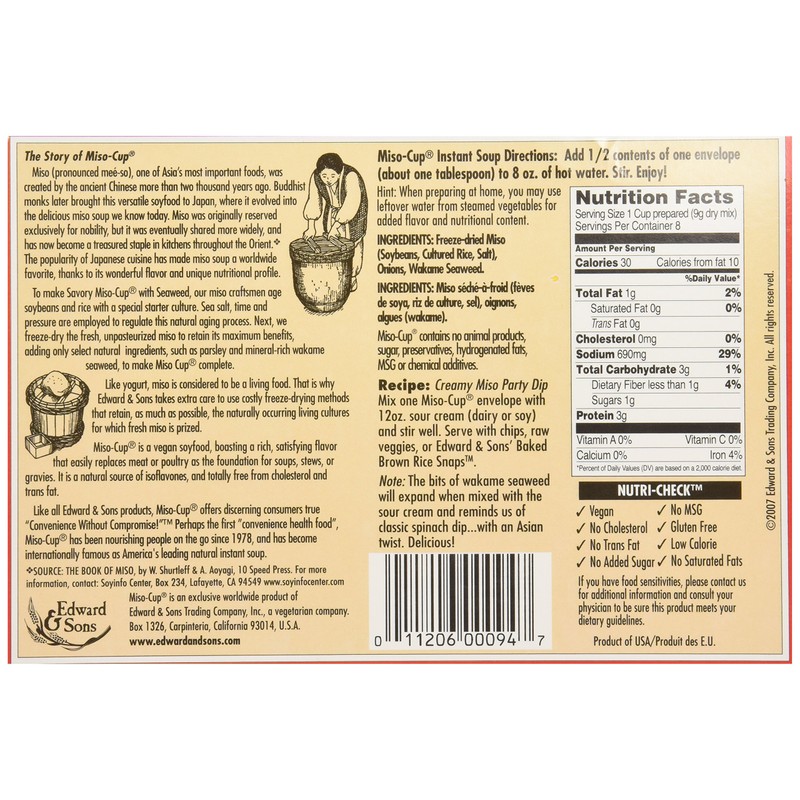 Edward & Sons Seaweed Miso Cup Instant Soup, 2.5 oz