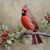 ACEO Art Card Cardinal Bird on a Tree Branch with red berries