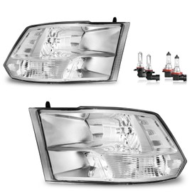 Vizotae Headlights Assembly for 2009-2018 Dodge Ram 1500/2010-2018 Dodge Ram 2500 3500 Quad Pickup (Not Fit Factory Projector Style), High/Low Beam with Bulbs